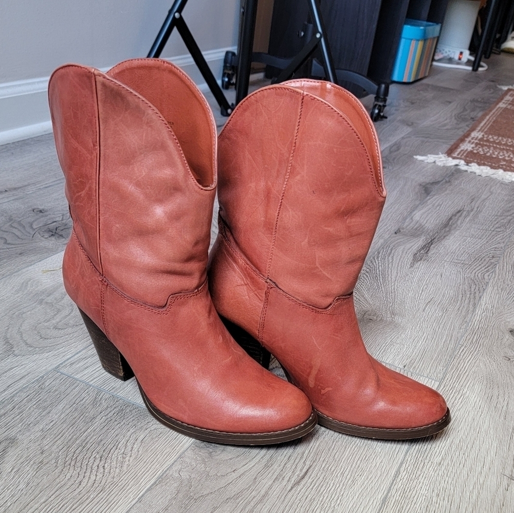 Franco Fortini Women's Rust Leather Heeled Boots Size 8